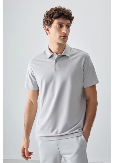 Tommy Life Taş Pamuklu Kalın Yumuşak Dokulu Polo Yaka Oversize Fit Basic Erkek T- Shirt - 88381 Taş