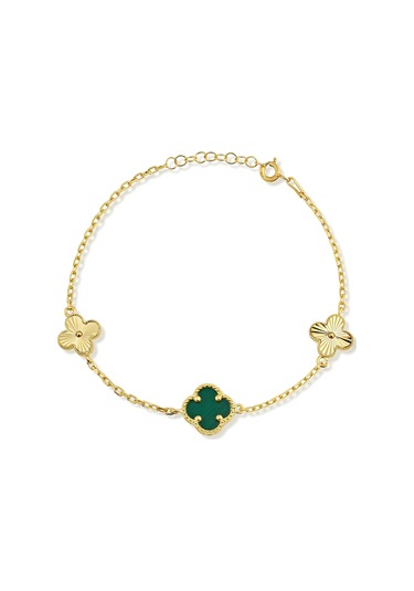 14k Altın Kaplamalı 925 Ayar Gümüş Granada Saray Yoncaları Bileklik - Yeşil 45103300 Altın