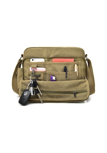 Moda Kanvas Çok Bölmeli Postacı Omuz Çantası D6661 Kahverengi