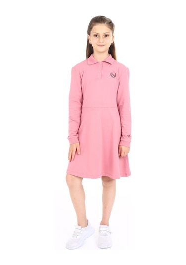 Toontoy Kız Çocuk Baskılı Elbise Gülkurusu