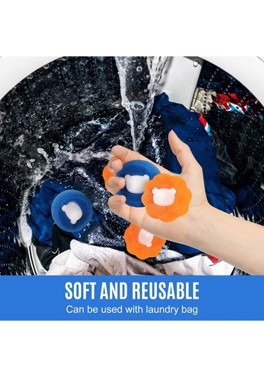 Kosona 12 Adet 6x6x5 Cm Pu Sponge + Pp Çamaşır Makinesi Topu - Saç Ve Telliği Toplar, Kumaşı Hasar Vermez, Soğuk Dayanıklı Mavi - Turuncu