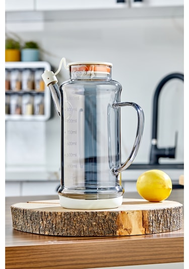 Cooker 1.1 Litre Borosilikat Cam Yağdanlık Ve Sirkelik Zeytinyağ Şişesi Şeffaf Krem