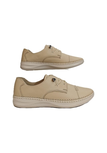 Voyager 9523 Bej Hakiki Deri Bayan Ayakkabı Bej