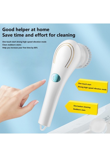 Sones Çok İşlevli Elektrikli Temizleme Fırçası El Tipi Mutfak Bulaşık Fırçası 5 Yedek Başlıklı Beyaz