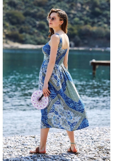 Yırtmaçlı Askılı Bohem Elbise 001