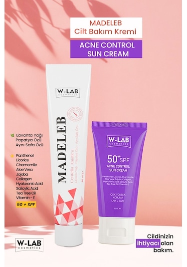 W-Lab Cosmetics Madeleb Krem 40 Ml Ve W-Lab Cosmetics Akne Kontrol Güneş Kremi 50 Ml
