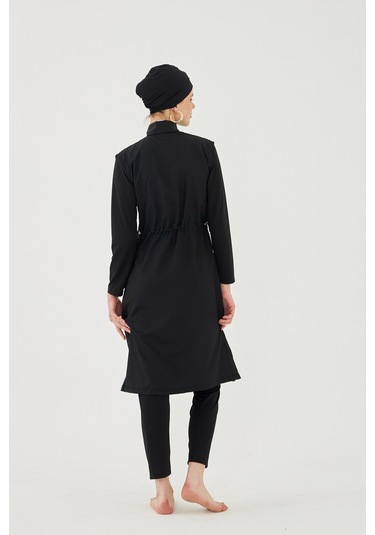 Büyük Beden Tam Kapalı Tesettür Mayo Deniz Mayosu Td1703-116 Siyah Siyah