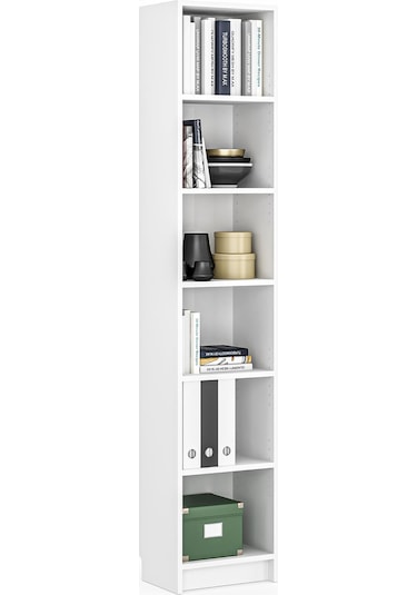 Bili Kitaplık 5 Raflı Dar Çok Amaçlı Ofis Salon Kitap Dosya Rafı Beyaz Beyaz
