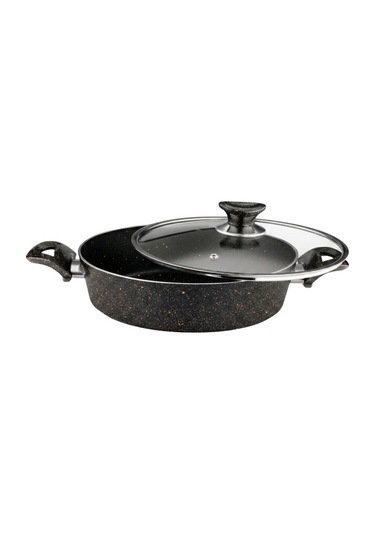 26 Cm Granit Karnıyarık & Pilav Tenceresi Cam Kapak - Siyah Siyah