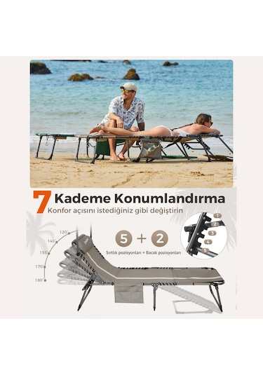 Kingcamp Magnolia B10 Plus Hands-free Premium 7 Kademeli Katlanır Şezlong Grey/white Gri