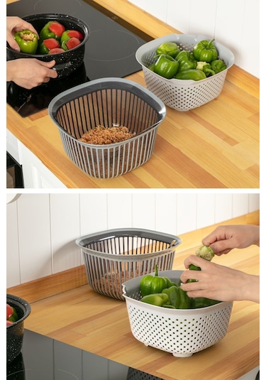 Vienev 4 Litre Kare Kase Ayrı Süzgeçli Antrasit-füme