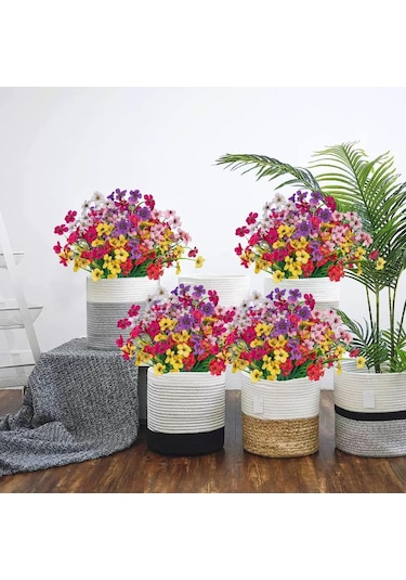 6lı Set Yapay Çiçek Sazlı Mine Karışık Renk 5 Dallı 33cm