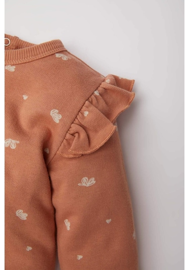 DeFacto Kız Bebek Yenidoğan Baskılı Kalın Uzun Kollu Tulum D6016A524WNBN564 Kahve