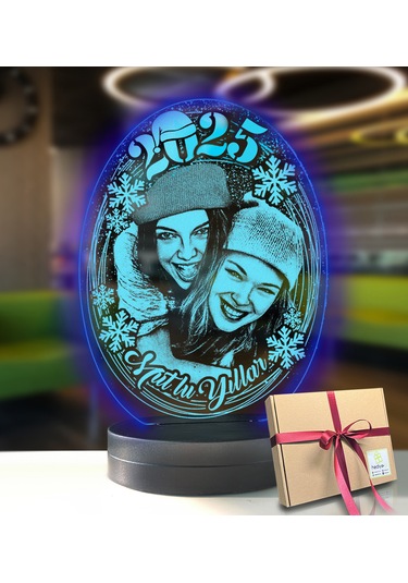Yeni Yıl Kişiye Özel Resimli Oval Led Gece Lambası