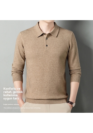 Sonbahar-kış Yün Yakalı Uzun Kollu Erkek Örgü Tek Renkli Kazak Lacivert