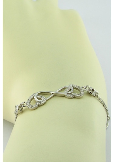 Sonsuzluk Çift Kalp Tek Taşlı Gümüş Bileklik Wsb32