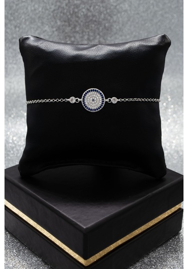 Nazar Boncuğu 925 Ayar Gümüş Kadın Ayarlanabilir Bileklik - Gümüş