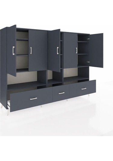 Hyperion Dolap 12 Raflı 3 Çekmeceli 5 Kapaklı 220x44x163 Antrasit Antrasit-antrasit
