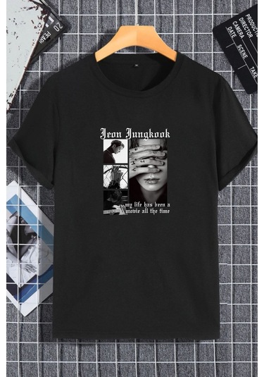 Unisex Kadın Erkek Jeon Jungkook Baskılı Oversize T-shirt Siyah Mck2252 Siyah