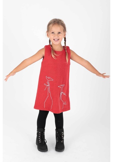 Ahenk Kids Kız Zürafa Baskılı Elbise Ak520567 Kırmızı