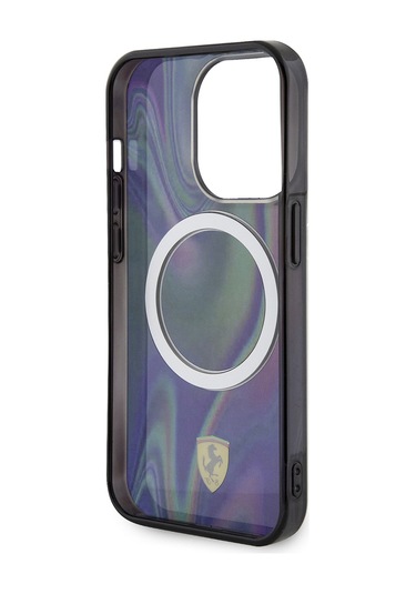 İphone Uyumlu 15 Pro Kılıf Ferrari Lisanslı Magsafe Uyumlu Transparan Renk Geçişli Iridescent Kapak Siyah