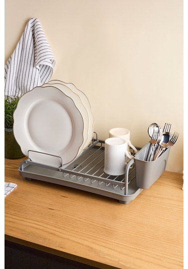 Gourmet Gray Alüminyum Bulaşıklık Tabaklık Döndürülebilir Su Tahliye Sistemli Grı Gri