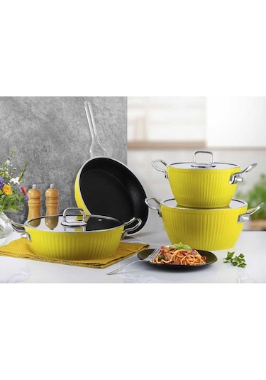 Lines Ayseren 7 Parça Granit Tencere Seti Sarı