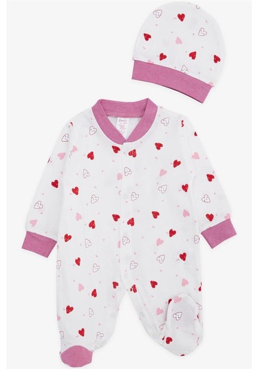 Breeze Kız Bebek Patikli Tulum Sevimli Renkli Kalp Desenli 0 3 Ay 6 Ay, Ekru Ekru