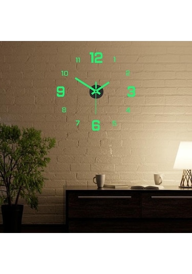 Didadodo Suntek Oturma Odası İçin Büyük Sessiz Modern Fosforlu Çerçevesiz Duvar Saati Çıkartmaları Yeşil