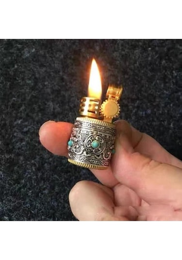 Mini Retro Sultan Benzinli İşlemeli Kadın Çakmak Metal
