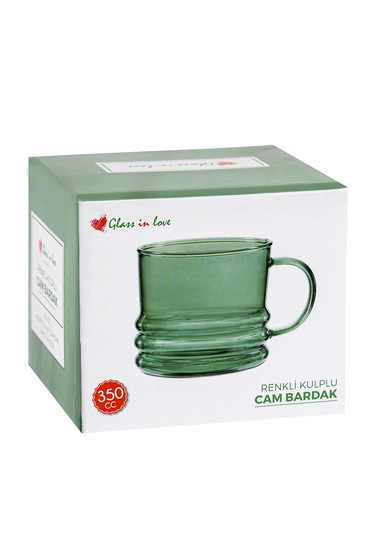 Glass In Love Renkli Kulplu Cam Bardak - Bombeli / Yeşil
