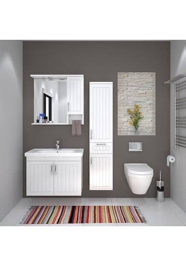 Denko Lotus 80 Cm Mdf Lake Banyo Dolabı Takımı
