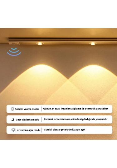 60 Cm Hareket Sensörlü 3 Renk Usb Şarj Dim Edilebilir Aplik Siyah