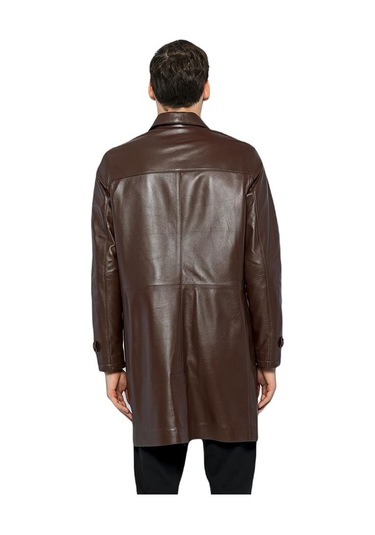 Basics&more Erkek Hakiki Deri Uzun Ceket - French 001