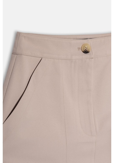 Thalure Kadın Bej Cepli Gabardin Mini Etek Bej