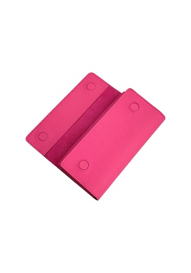 Fuşya %100 Hakiki Deri Dikiş Detaylı Gizli Mıknatıslı Kapaklı Özel Tasarım Kadın Cüzdan Portföy Fuşya