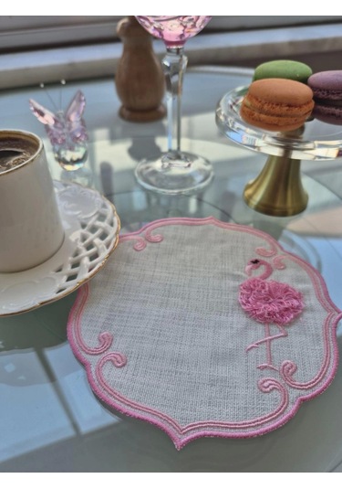 Agbtrend Pembe Flamingo Figürlü Nakışlı Sunum Kokteyl Peçetesi Pembe