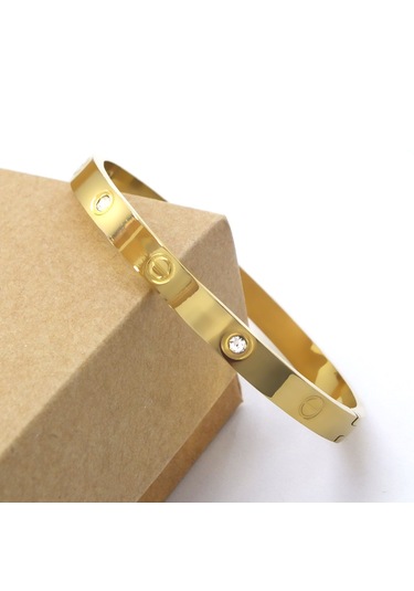 316l Çelik Gold Taşlı Kelepçe Altın - Çelik