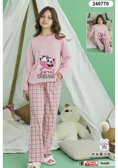 Genç Kız Aydoğan Pamuklu Pijama Takımı 240770 Pudra01 Pudra01