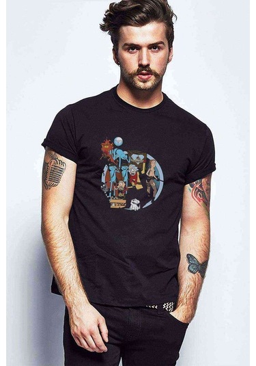 Anime Serdtfgh Baskılı Siyah Erkek Tshirt