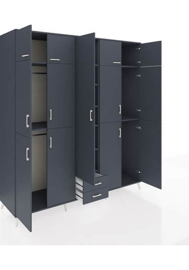 Kronos Dolap 10 Raflı 2 Çekmeceli 4 Askılı 220x59x243 Antrasit-antrasit/antrasit Antrasıt/antrasıt