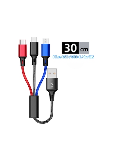 Ankndo 3 In 1 Usb Kablosu Kısa Mikro Usb Tip C Kablo İphone Uyumlu 13 12 11 Samsung Uyumlu Xiaomi Cep Telefonu Şarj Aleti Kablosu Mini Tel