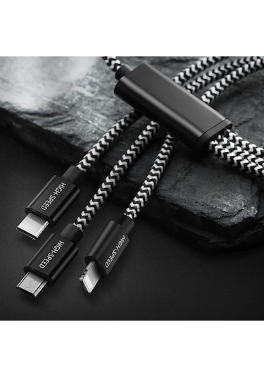 Dux Ducis 3In1 Lightning + Type C + Mikro Kopmaz Usb Kablo Gri-Siyah