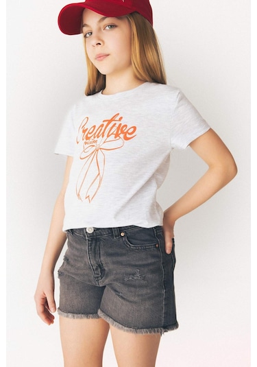 DeFacto Kız Çocuk Bisiklet Yaka Baskılı Kısa Kollu Tişört E5895A825SMGR400 Gri DeFacto Kız Çocuk Bisiklet Yaka Baskılı Kısa Kollu Tişört E5895A825SMGR400 Gri