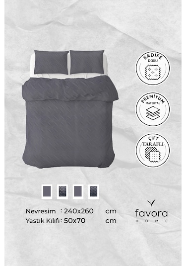 Queen Kadife Çift Kişilik Yatak Örtüsü - Antrasit