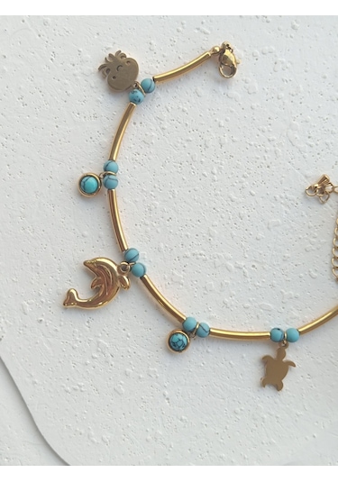 Yunuslu Firuze Taşlı Bileklik Altın