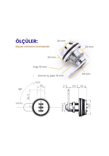 Upway Paslanmaz Çinko Alaşım Anahtarsız Şifreli Mobilya Dolap Çekmece Kilidi Gümüş
