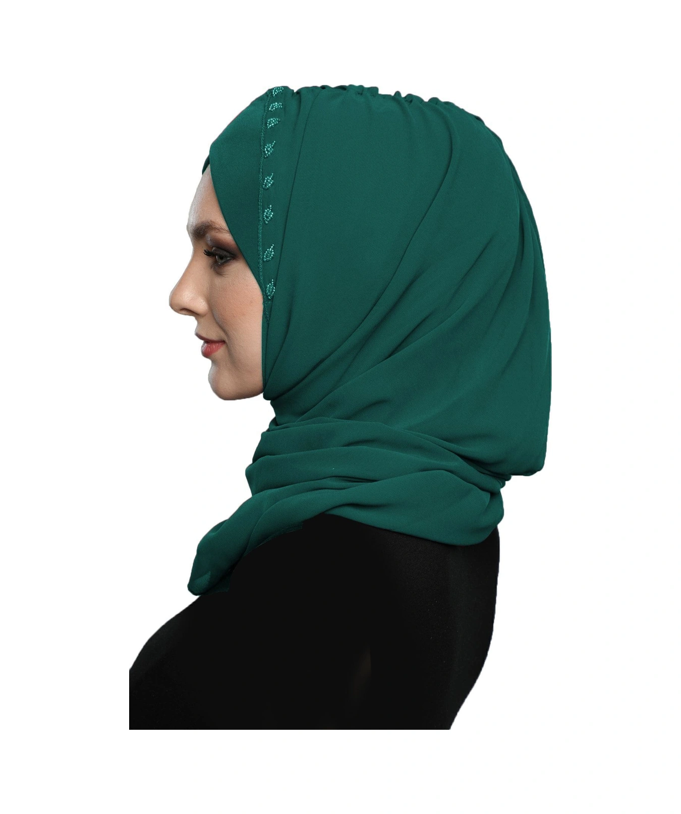 Şallı Takmatik Taşlı Yeşil Hazır Türban Tesettür Bone Namaz Örtüsü Hürrem