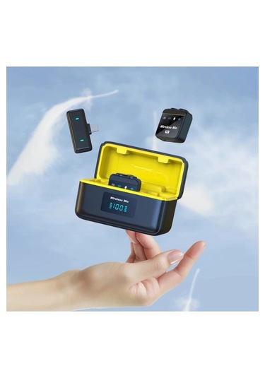 Q09 Iphone Ve Type-c Uyumlu Kablosuz Yaka Mikrofonu Göstergeli Led Şarj Kutulu Gürültü Azaltma