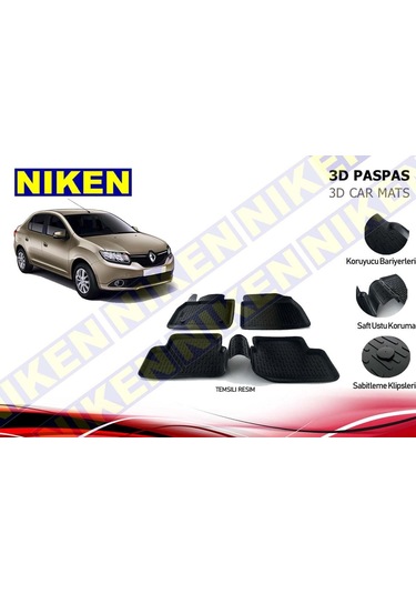 Renault Clio Symbol 3D Havuzlu Paspas 2013+ Niken